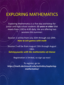 poster for 'Math Camp 2022: Exploring Mathematics'