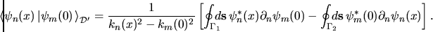 \begin{displaymath}
\!\!\! \left\langle \psi_n(x) \left\vert\psi_m(0)\right.\ri...
...!\!\! d{\mathbf s} \,\psi_m^*(0) \partial_n \psi_n(x) \right].
\end{displaymath}