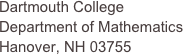 Dartmouth College
Department of Mathematics
Hanover, NH 03755
